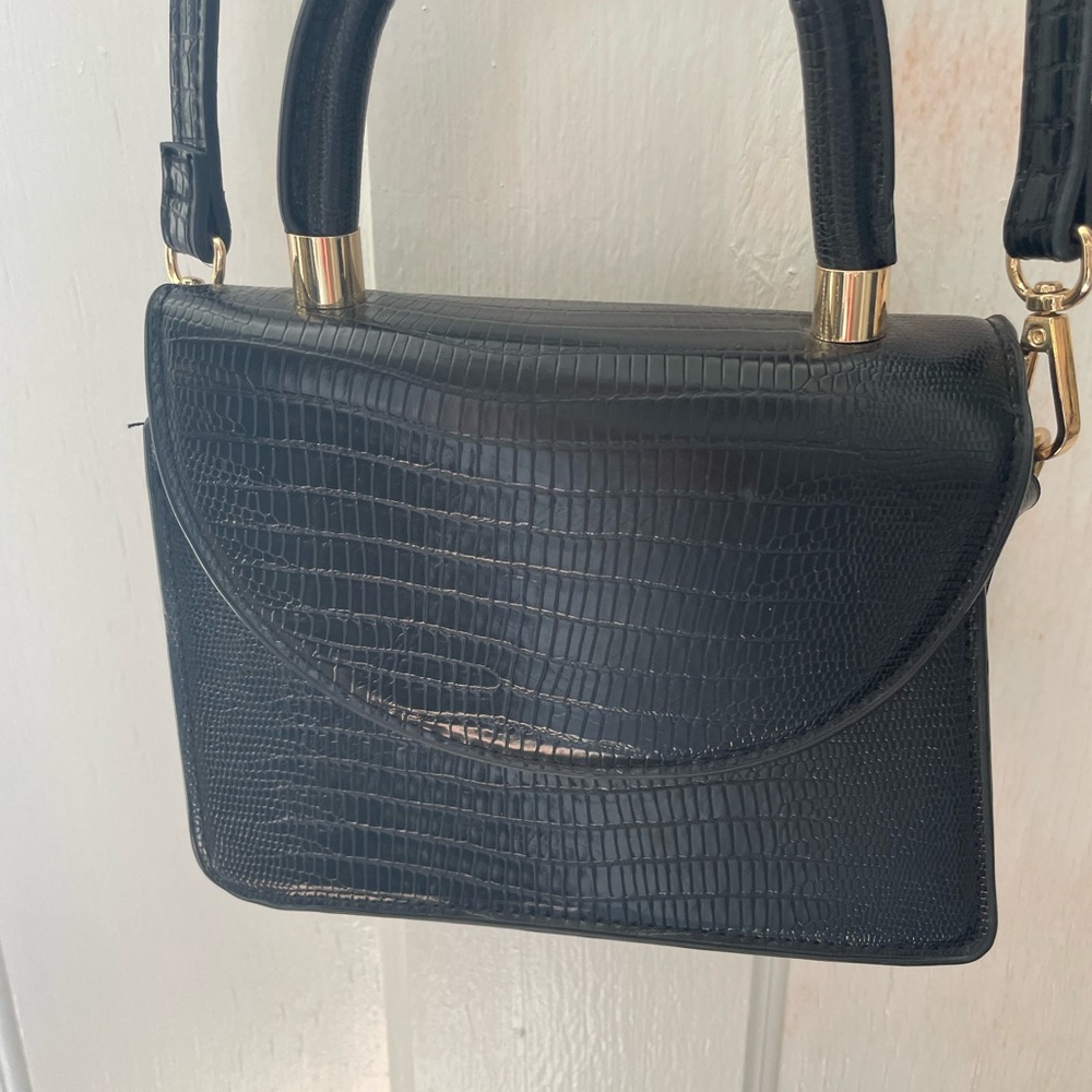 Mango Black Crocodile-Embossed Mini Crossbody